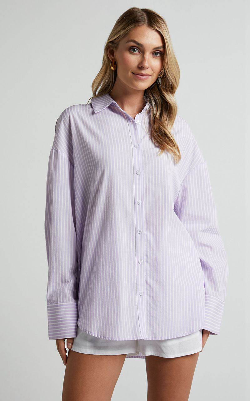 Showpo Terah Shirt - Button Up Shirt Lilac Stripe | BIADOU970