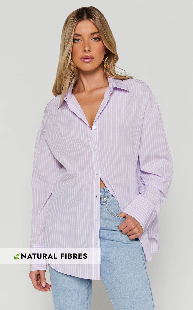 Showpo Terah Shirt - Button Up Shirt Lilac Stripe | BIADOU970