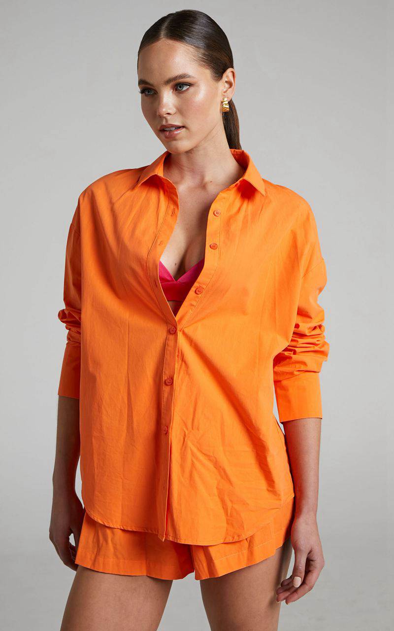 Showpo Terah Shirt - Button Up Shirt Orange | HRONMD908