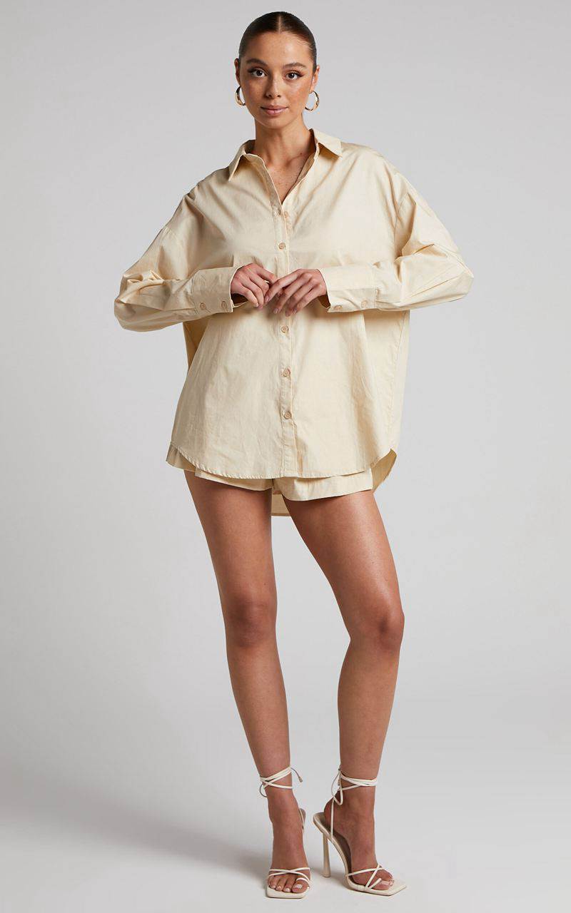 Showpo Terah Shirt - Button Up Shirt Sand | EDTYOR029