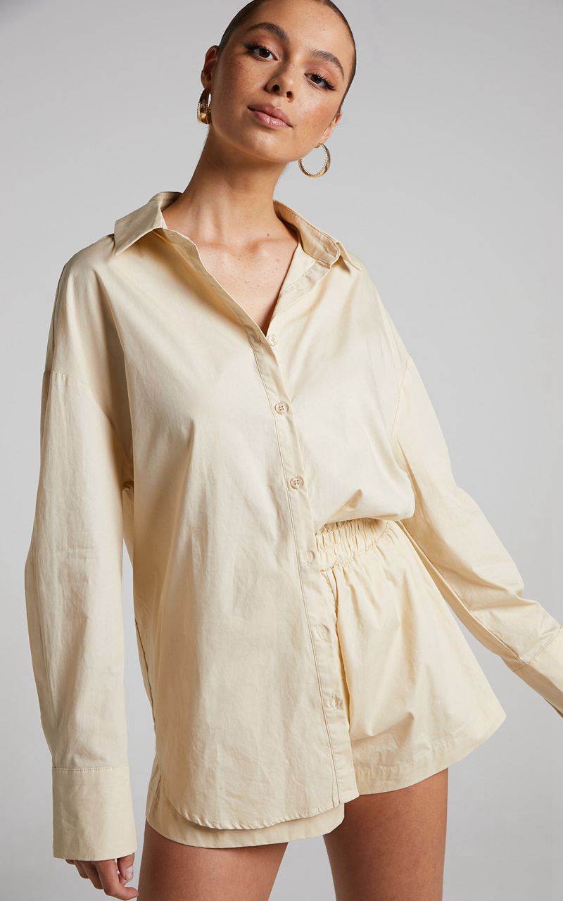 Showpo Terah Shirt - Button Up Shirt Sand | EDTYOR029