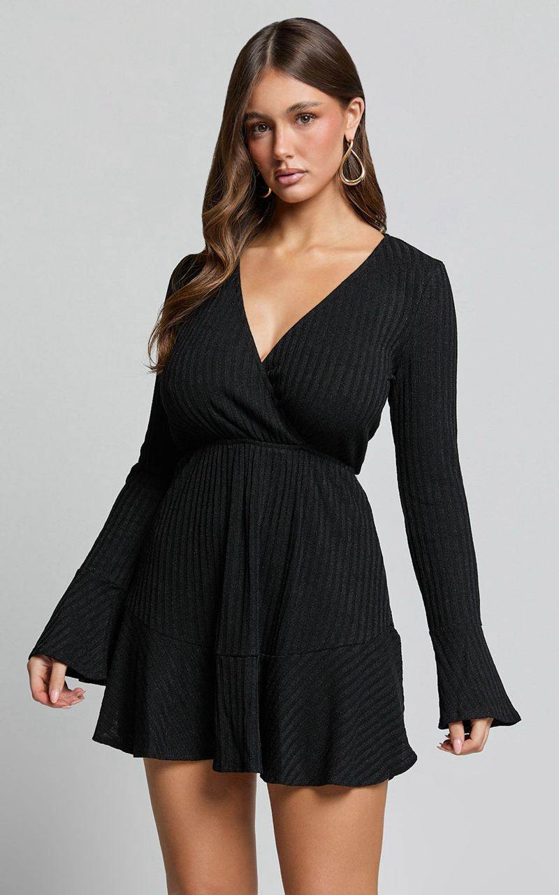 Showpo The Next Step Mini Dress - Long Sleeve Dress Black | NZBWPR039