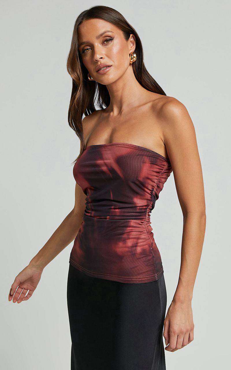 Showpo Tianna Top - Strapless Sheer Mesh Top Red Blur | JCYXVZ504