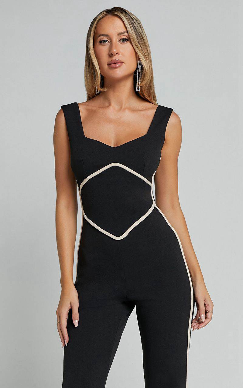 Showpo Tiarna Contrast Sweetheart Neck Line Jumpsuit Black | ZGQKJU043