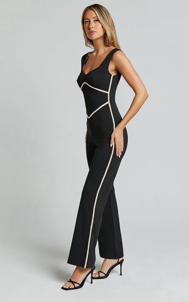 Showpo Tiarna Contrast Sweetheart Neck Line Jumpsuit Black | ZGQKJU043