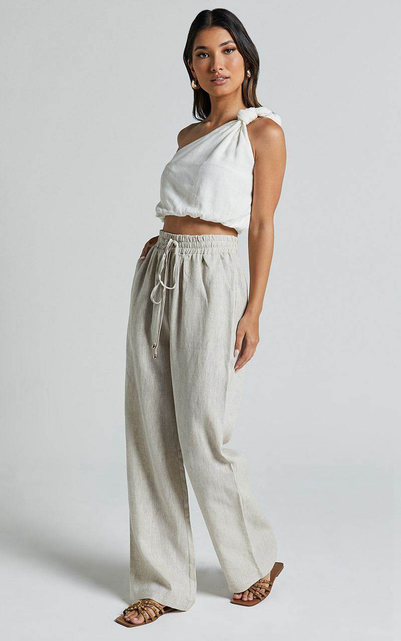 Showpo Tilly Pants - Elasticated Drawstring Relaxed Linen Pants Beige | TJLHGI261