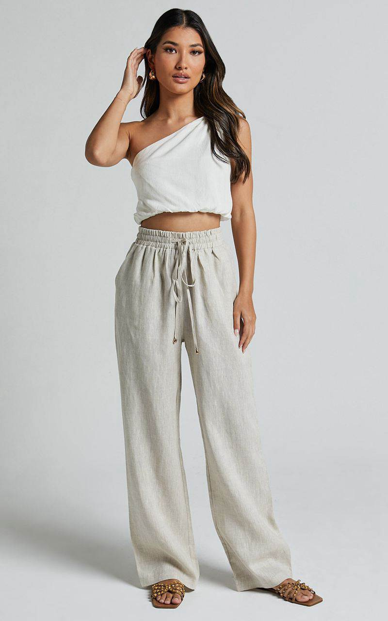 Showpo Tilly Pants - Elasticated Drawstring Relaxed Linen Pants Beige | TJLHGI261