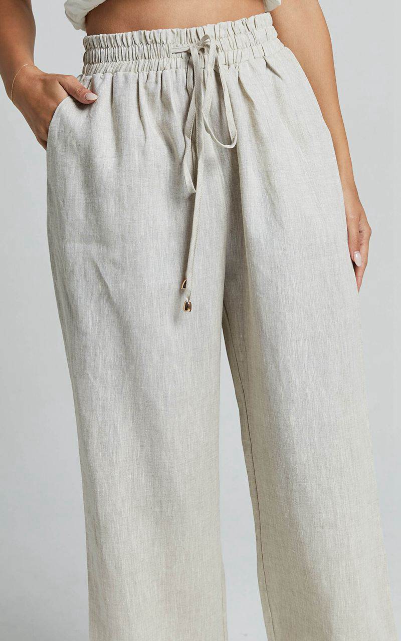 Showpo Tilly Pants - Elasticated Drawstring Relaxed Linen Pants Beige | TJLHGI261