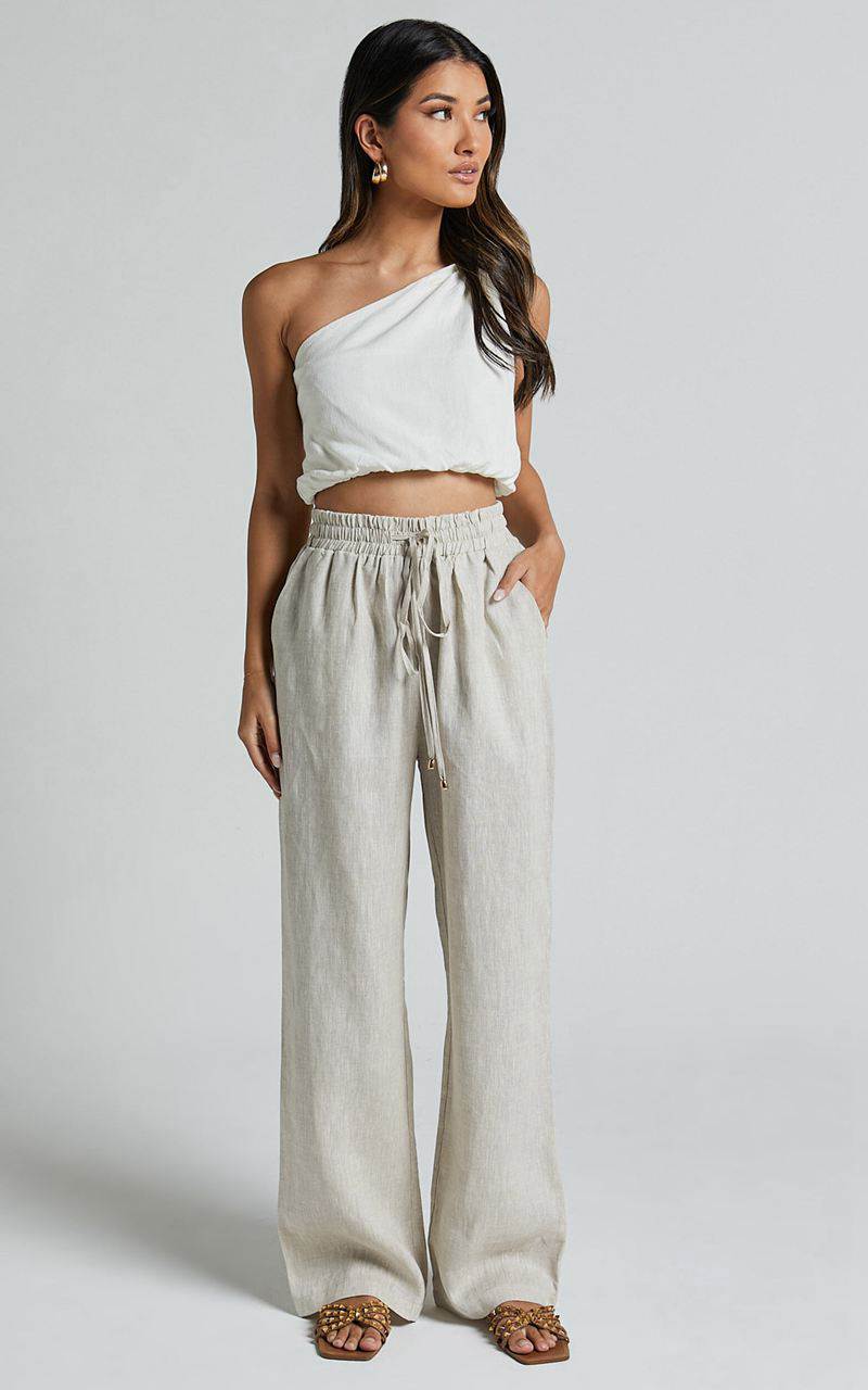 Showpo Tilly Pants - Elasticated Drawstring Relaxed Linen Pants Beige | TJLHGI261