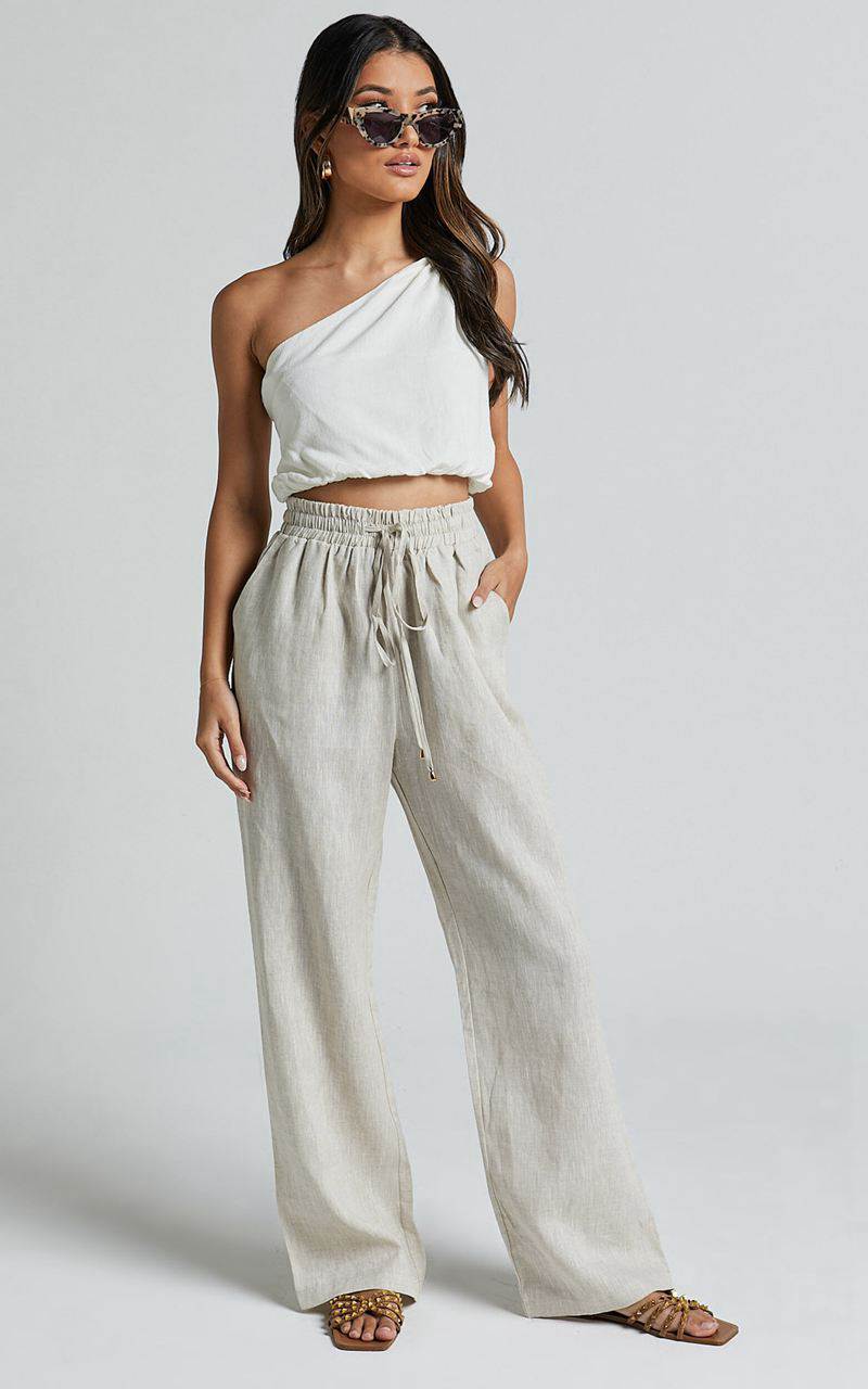 Showpo Tilly Pants - Elasticated Drawstring Relaxed Linen Pants Beige | TJLHGI261