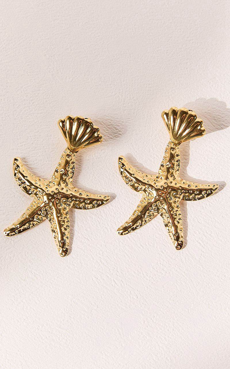 Showpo Tove Earrings - Large Star Shell Drop Statement Earrings Gold | KUNYXE421