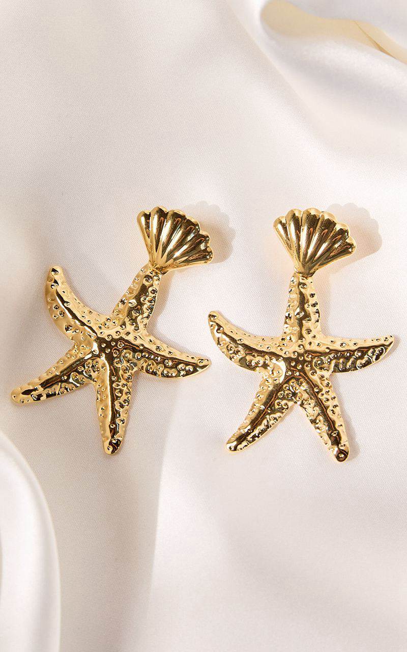 Showpo Tove Earrings - Large Star Shell Drop Statement Earrings Gold | KUNYXE421