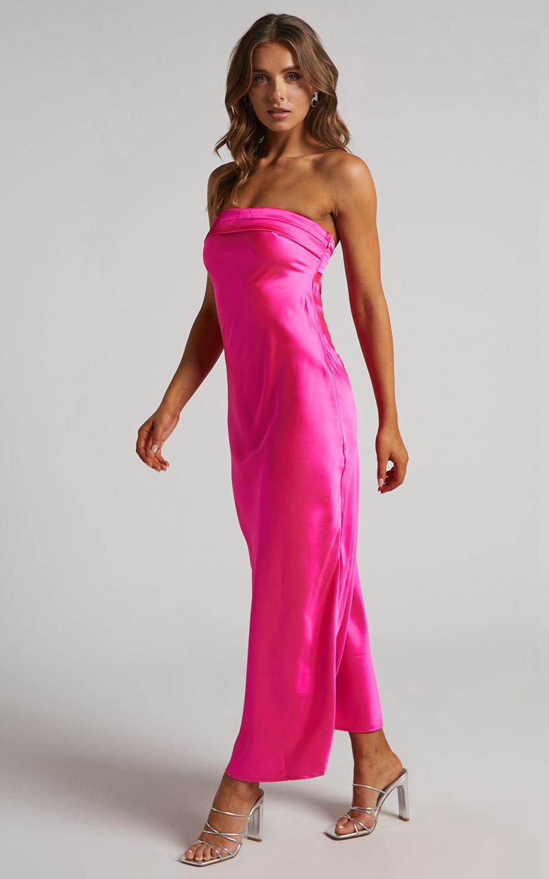 Showpo Tracey Maxi Dress - Strapless Back Drape Satin Dress Pink | TBEOJA905