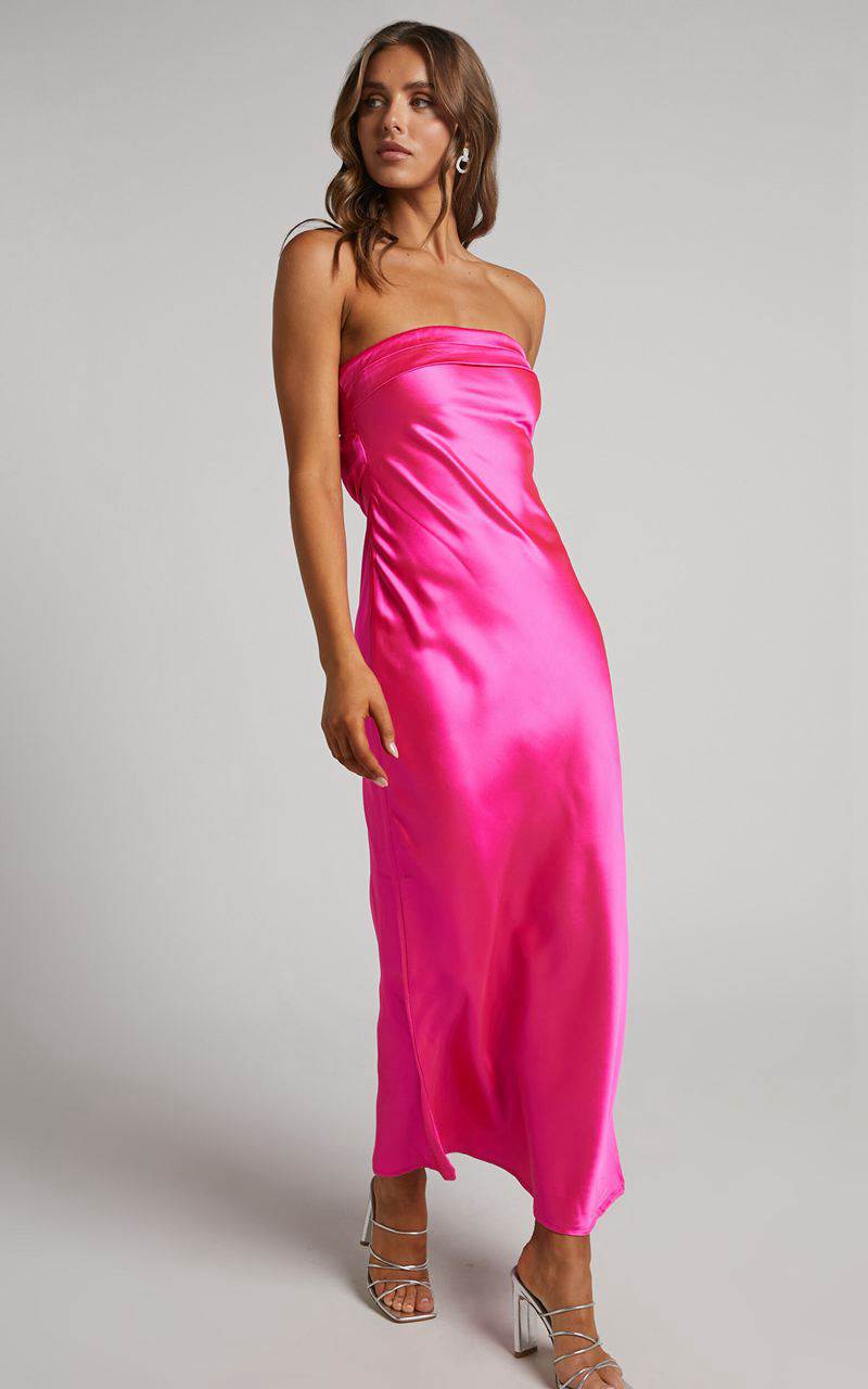 Showpo Tracey Maxi Dress - Strapless Back Drape Satin Dress Pink | TBEOJA905