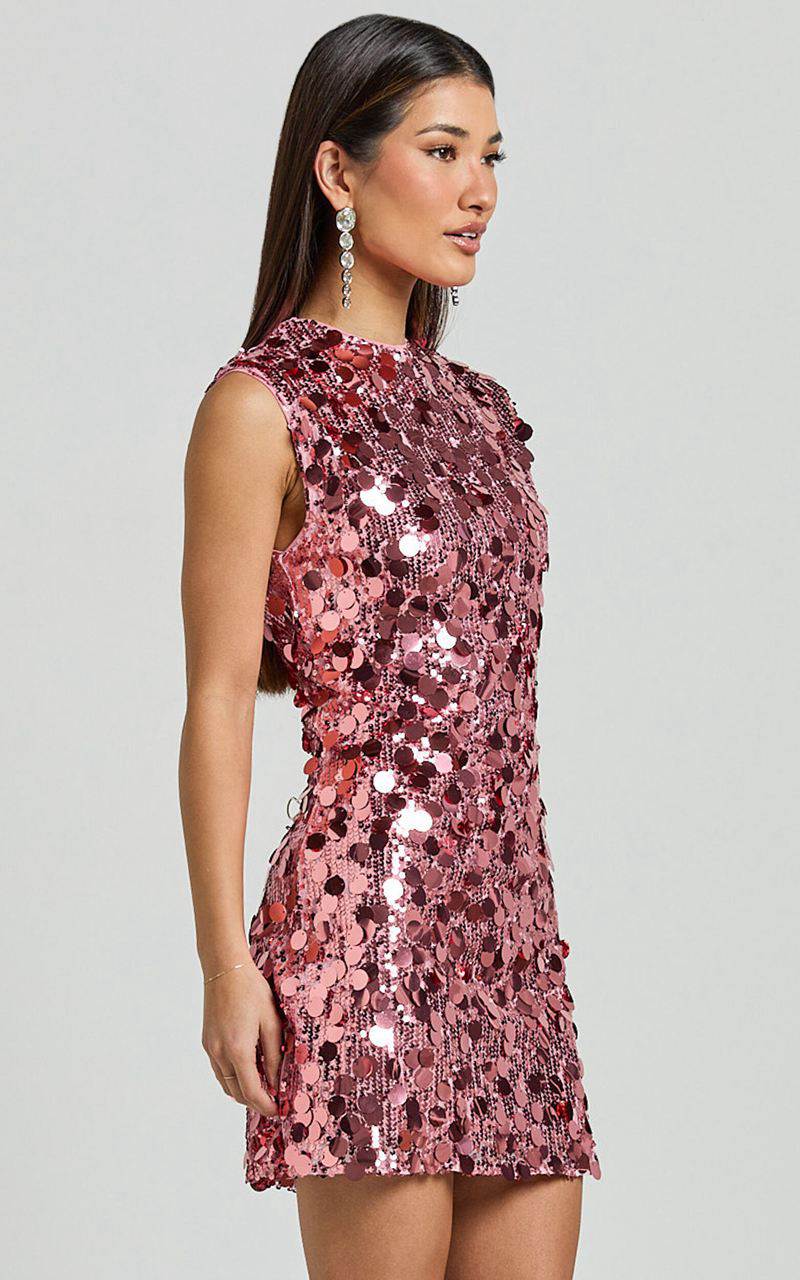 Showpo Tracy Mini Dress - Disc Sequin Shift Dress Rose | SWYNQO573