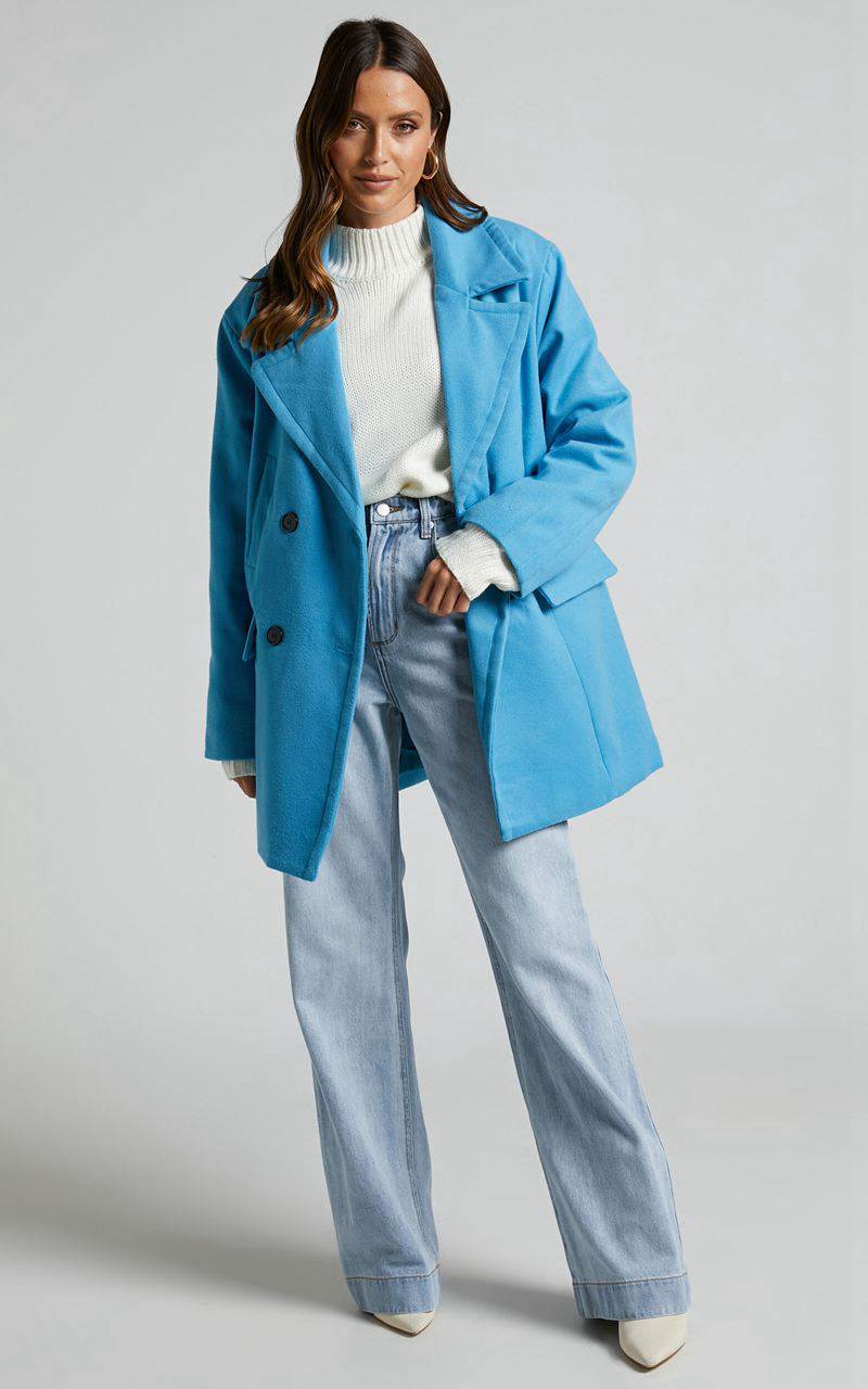 Showpo Trianka Coat - Oversized Double Breasted Coat Blue | RIOMVP459