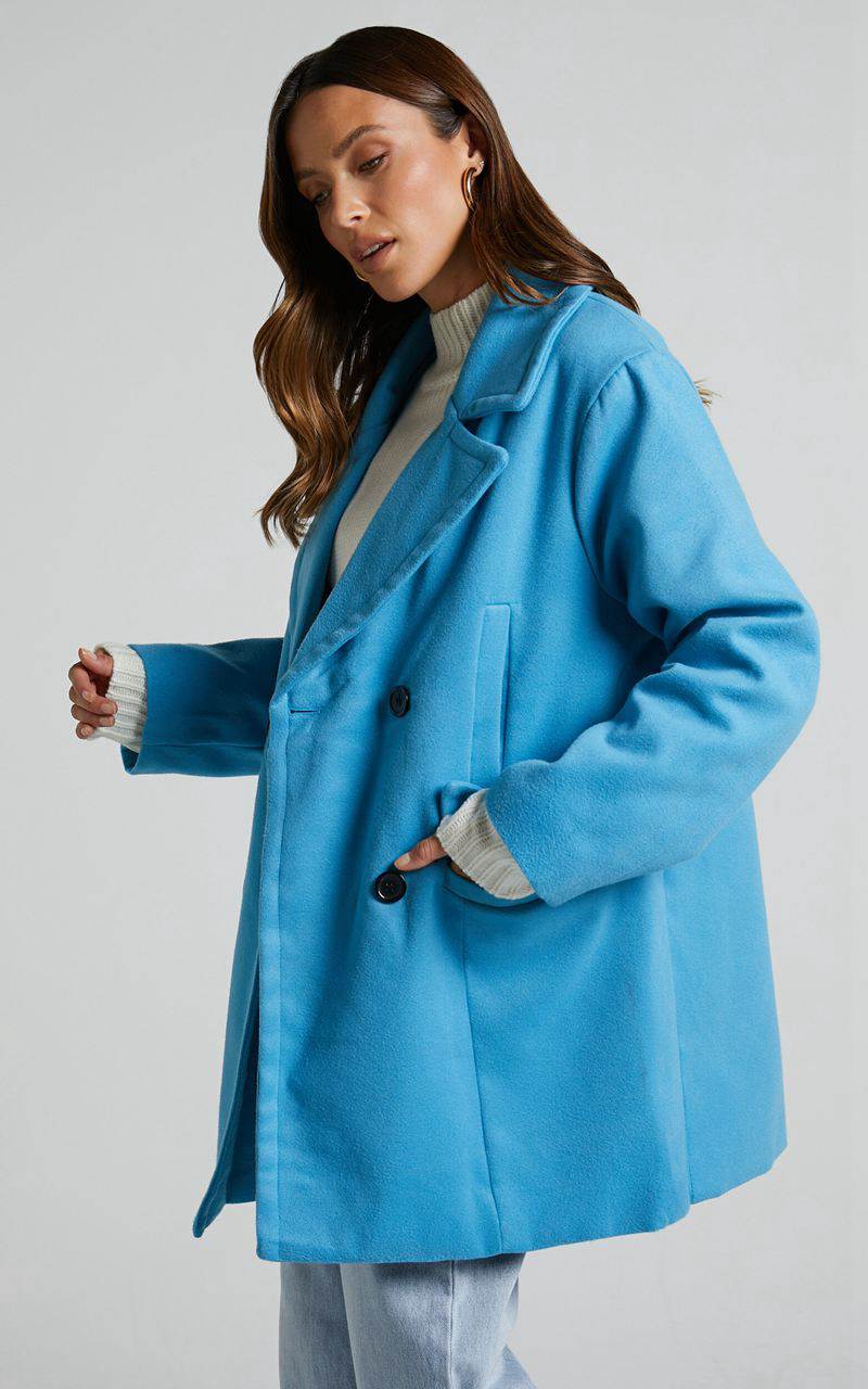 Showpo Trianka Coat - Oversized Double Breasted Coat Blue | RIOMVP459