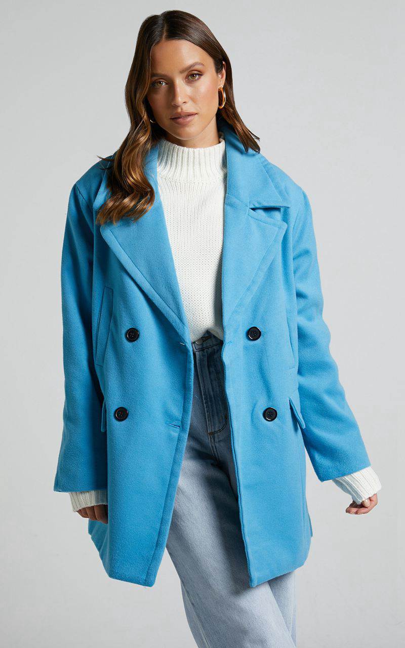 Showpo Trianka Coat - Oversized Double Breasted Coat Blue | RIOMVP459