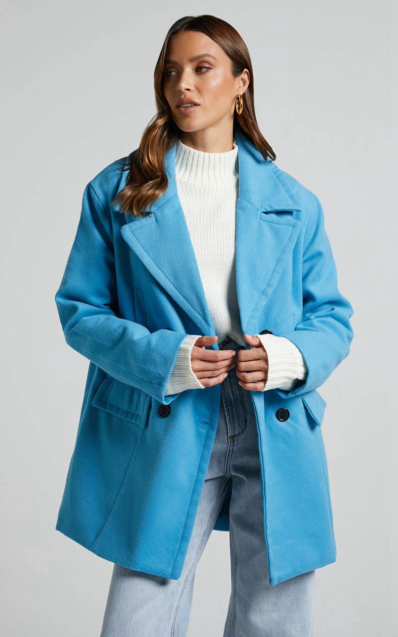 Showpo Trianka Coat - Oversized Double Breasted Coat Blue | RIOMVP459