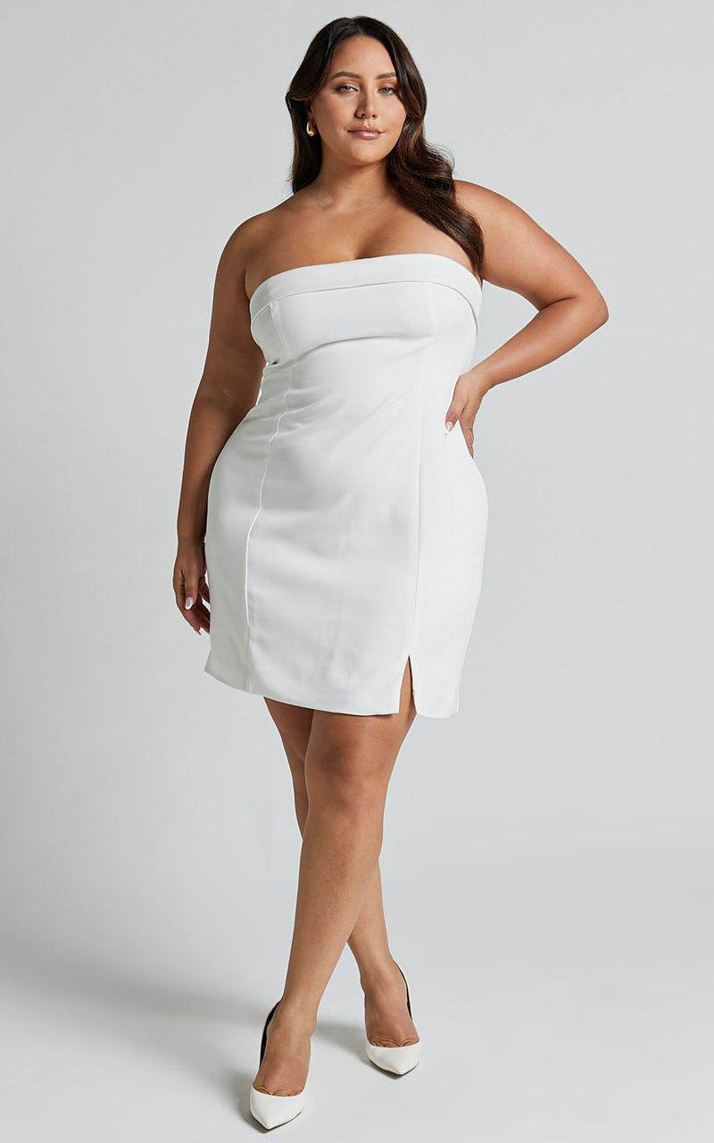 Showpo Tricia Mini Dress - Strapless Foldover Neckline Dress White | KHQIZR528