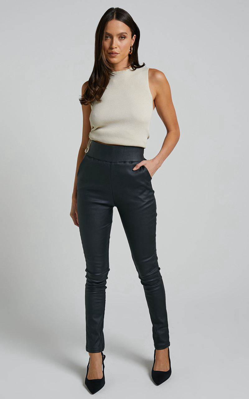 Showpo Trinky Pants - Coated Denim High Waisted Skinny Leg Pants Black | WOYKEA156