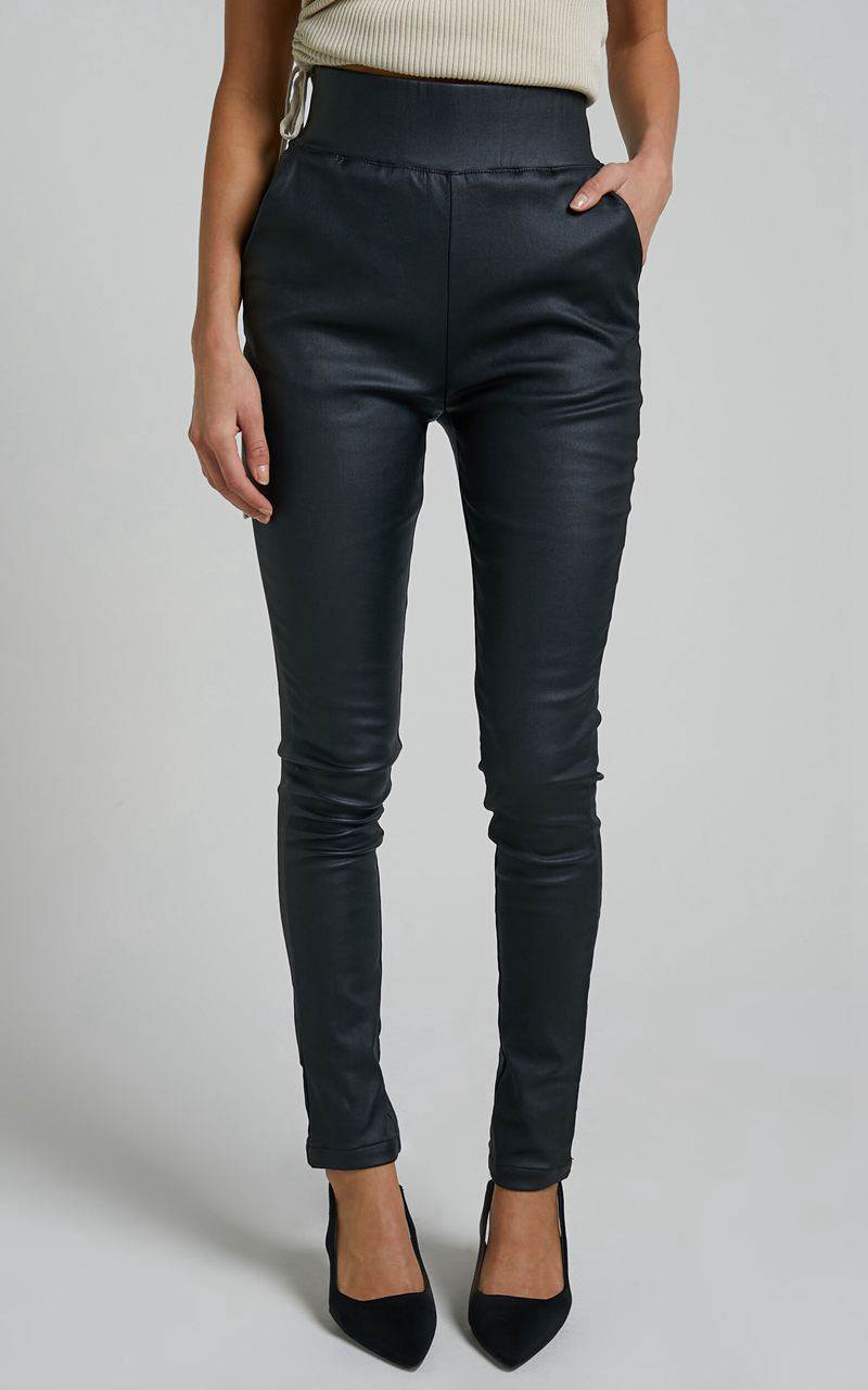 Showpo Trinky Pants - Coated Denim High Waisted Skinny Leg Pants Black | WOYKEA156