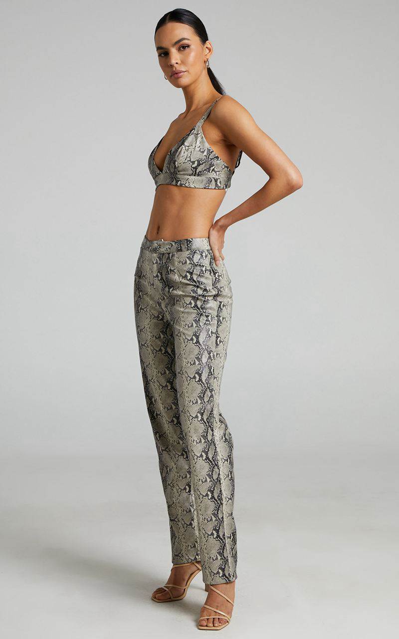 Showpo Tyanne Pants - High Waisted Faux Leather Snake Print Pants Nude Snake | VEWPLY534