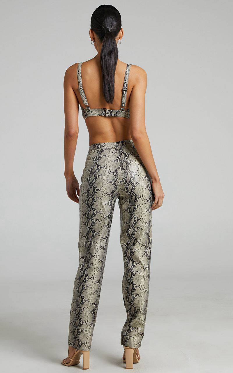 Showpo Tyanne Pants - High Waisted Faux Leather Snake Print Pants Nude Snake | VEWPLY534