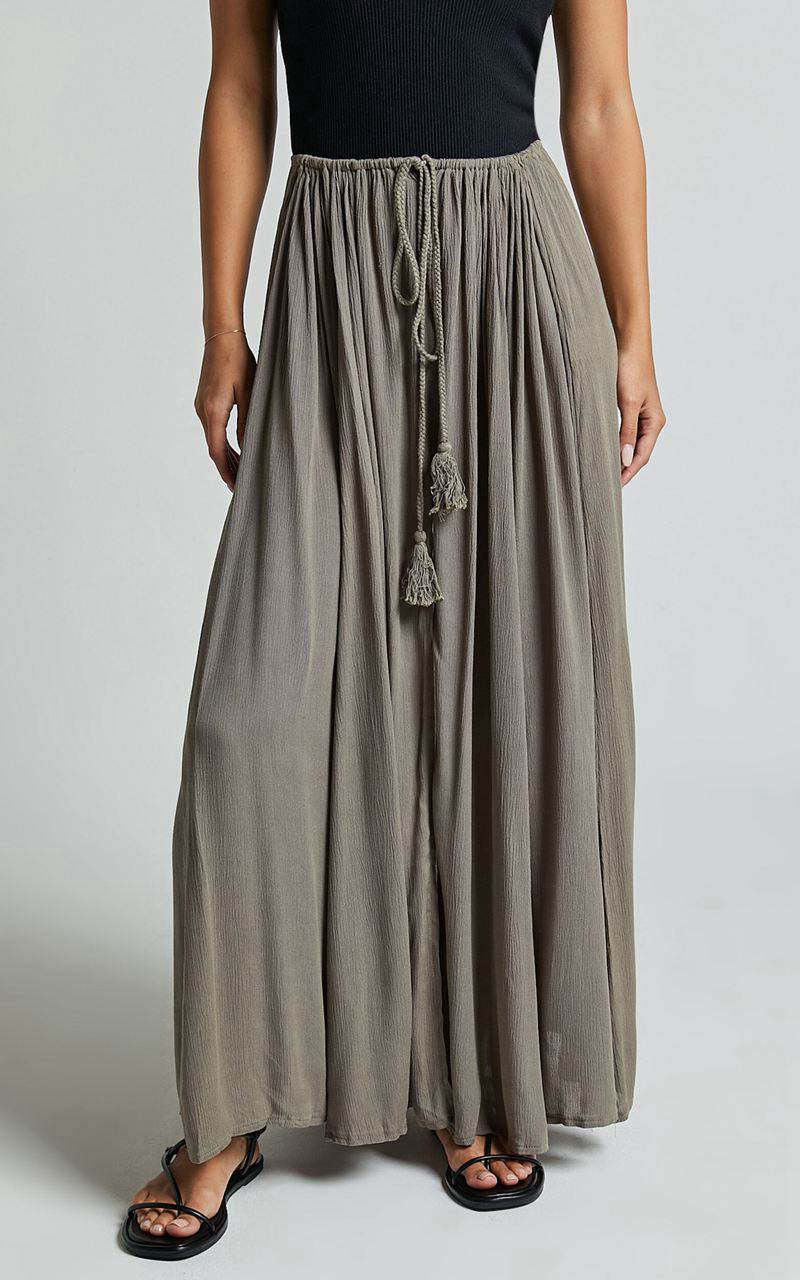 Showpo Under The Twilight Maxi Skirt - Thigh Split Skirt Olive | FULKJR740