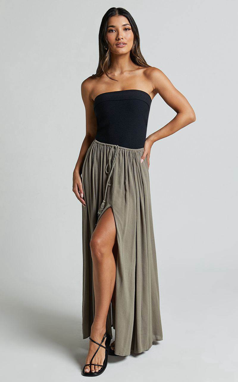 Showpo Under The Twilight Maxi Skirt - Thigh Split Skirt Olive | FULKJR740