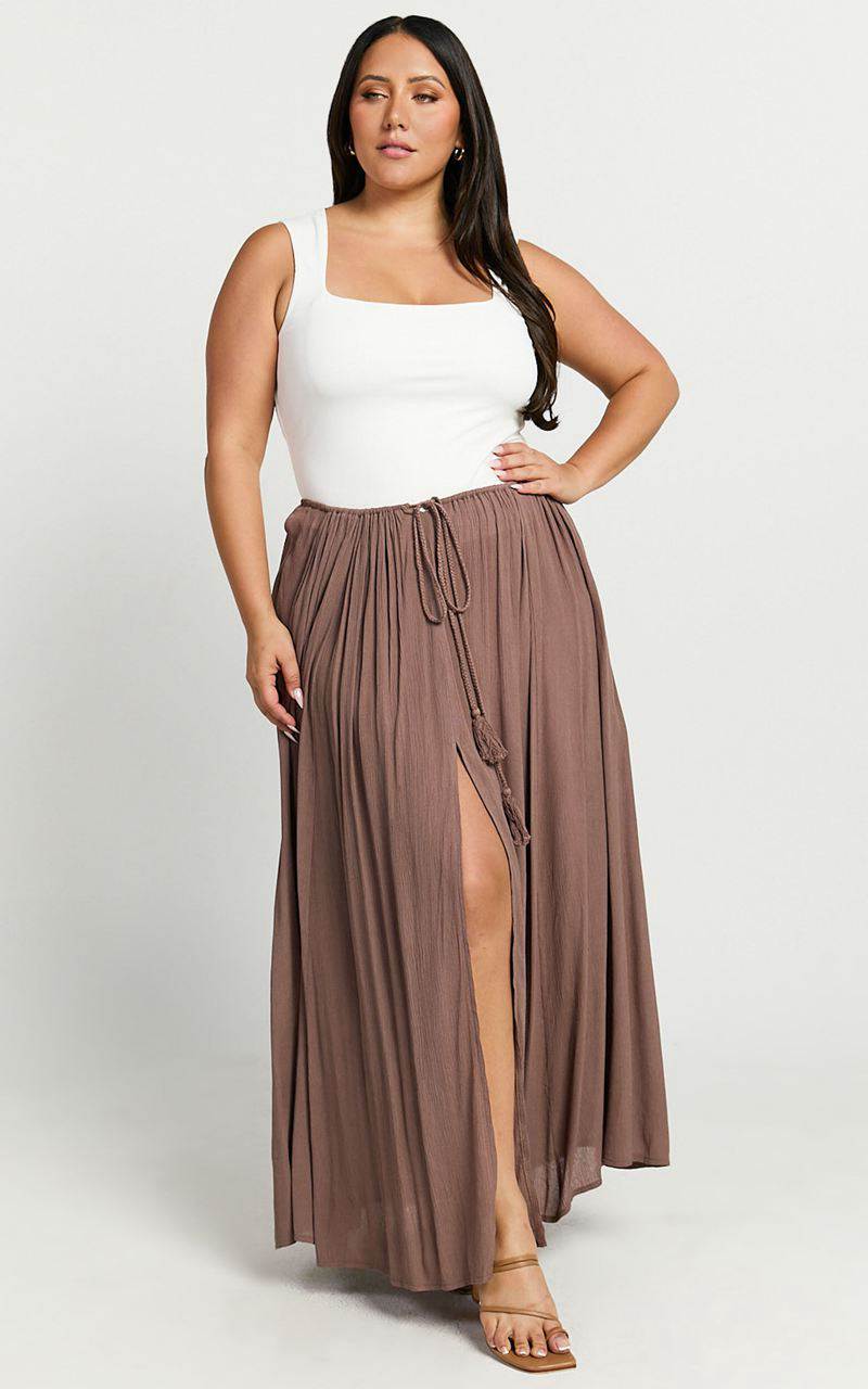 Showpo Under The Twilight Maxi Skirt - Thigh Split Skirt Taupe | GJKRLF487