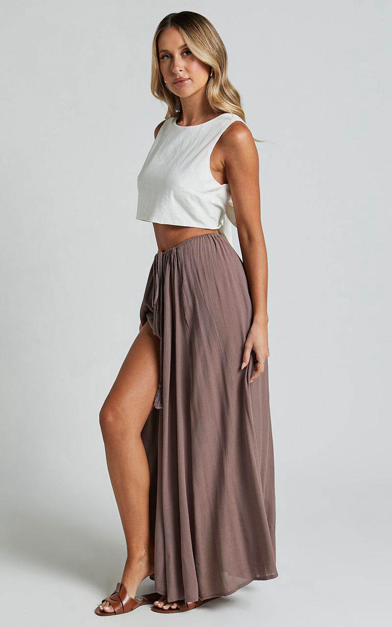 Showpo Under The Twilight Maxi Skirt - Thigh Split Skirt Taupe | GJKRLF487