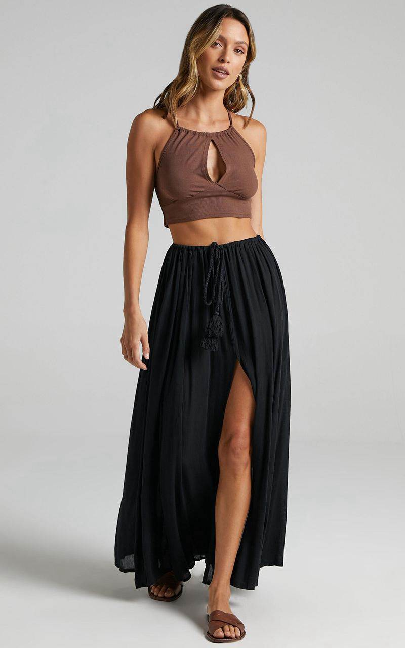 Showpo Under The Twilight Maxi Skirt - Thigh Split Skirt Black | VTDQIK892