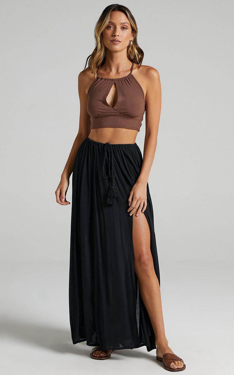 Showpo Under The Twilight Maxi Skirt - Thigh Split Skirt Black | VTDQIK892