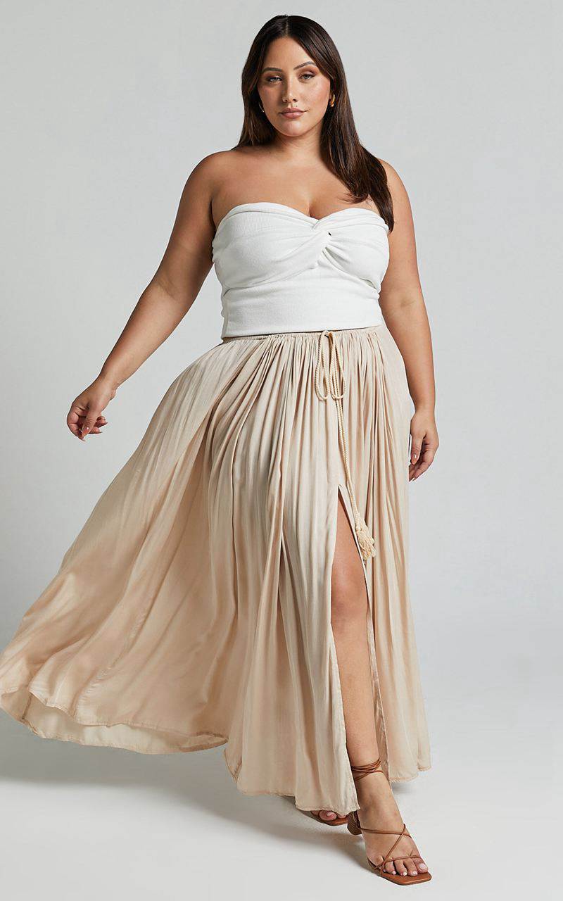 Showpo Under The Twilight Maxi Skirt - Thigh Split Skirt Beige | ERKDAG938