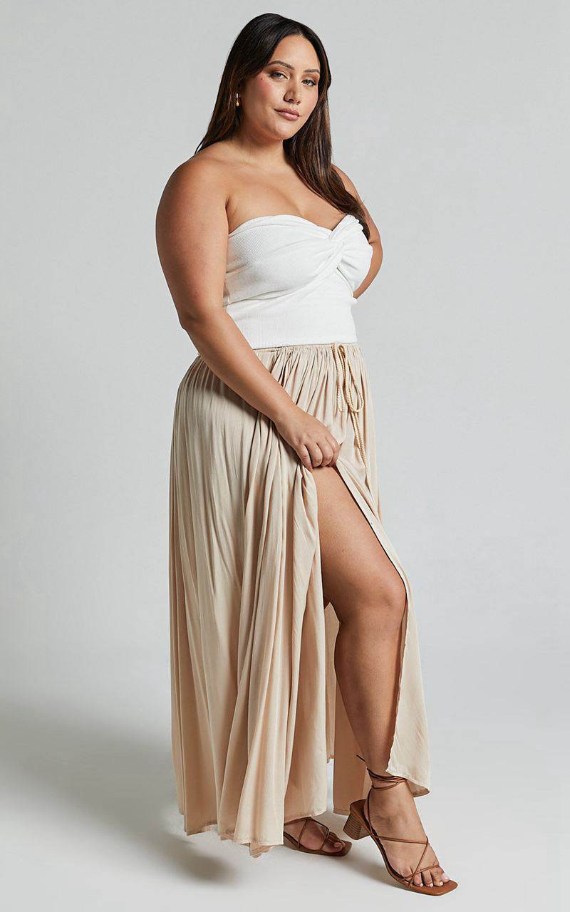 Showpo Under The Twilight Maxi Skirt - Thigh Split Skirt Beige | ERKDAG938