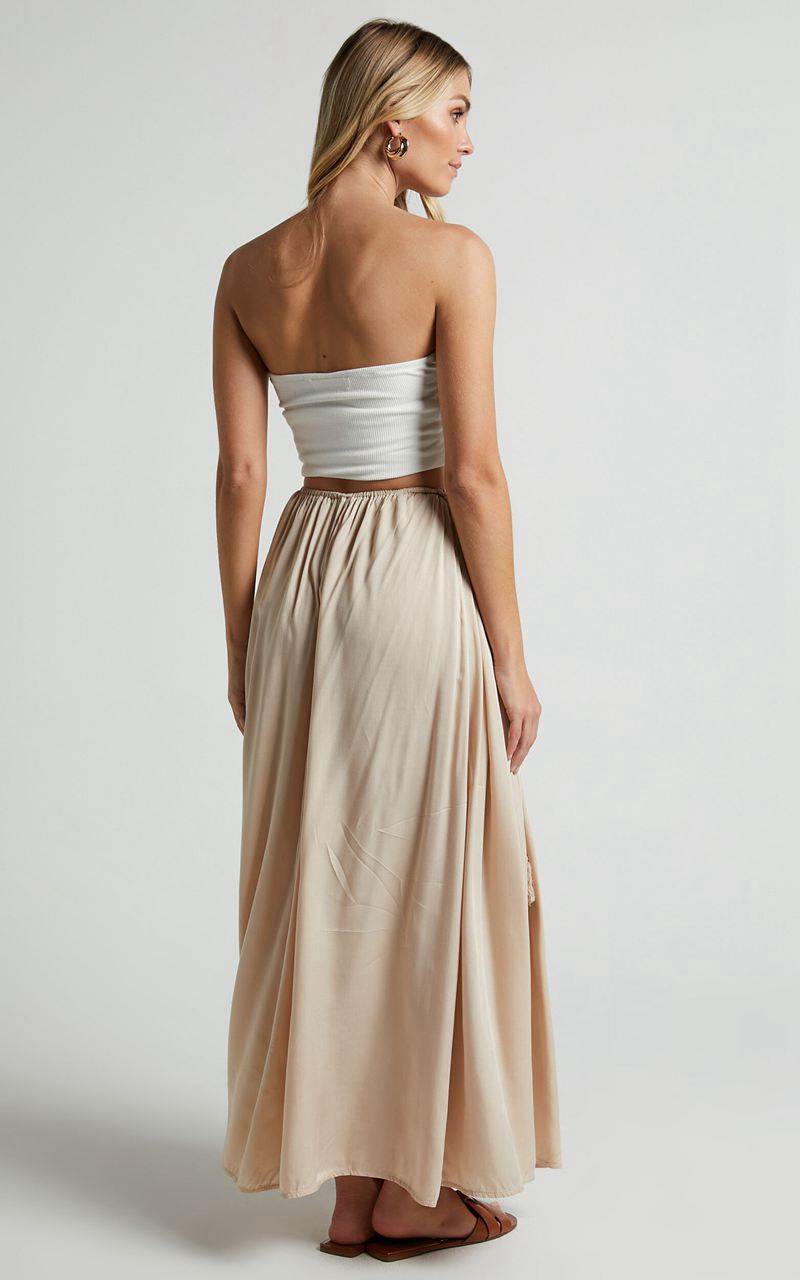 Showpo Under The Twilight Maxi Skirt - Thigh Split Skirt Beige | ERKDAG938