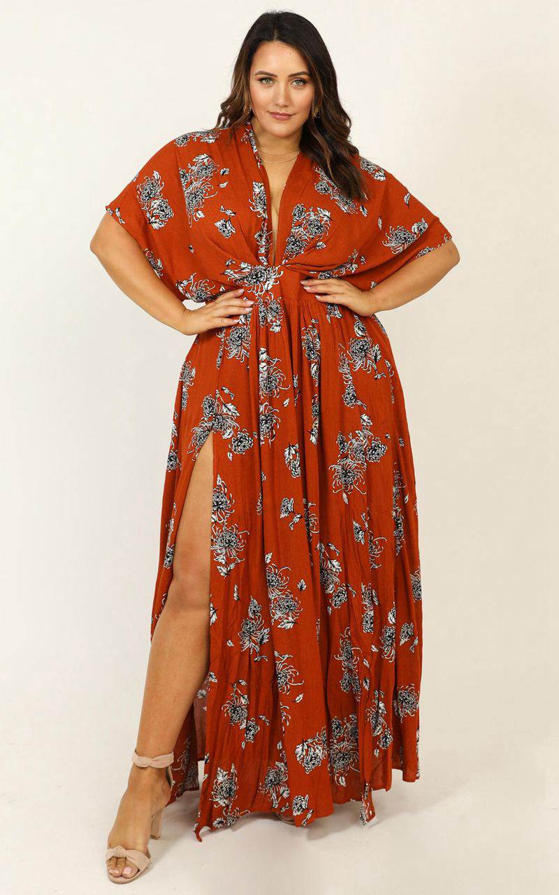 Showpo Vacay Ready Maxi Dress Rust Floral | GFCYDH893