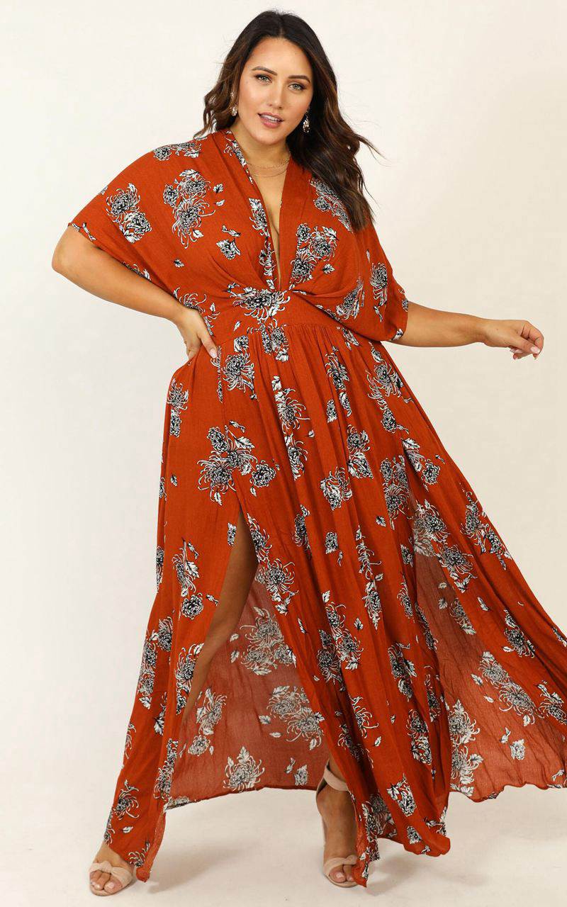 Showpo Vacay Ready Maxi Dress Rust Floral | GFCYDH893