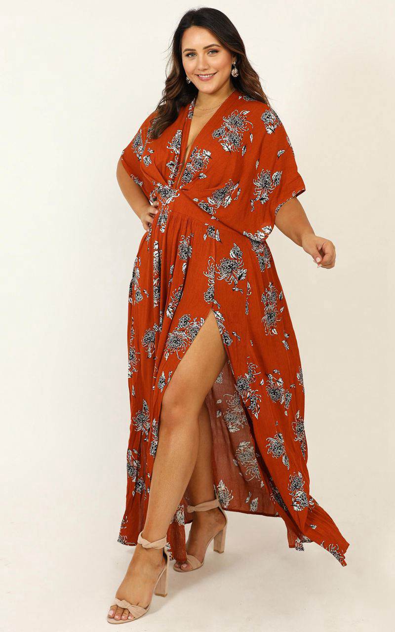 Showpo Vacay Ready Maxi Dress Rust Floral | GFCYDH893