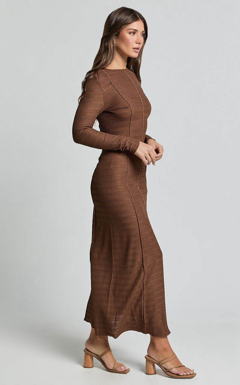 Showpo Valencia Maxi Dress - Long Sleeve A Line Dress Chocolate | HDAKQJ082