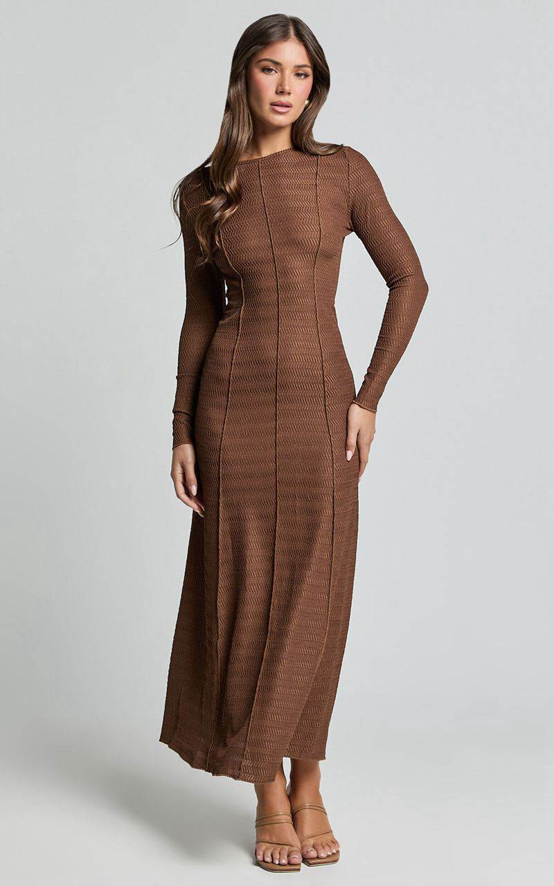 Showpo Valencia Maxi Dress - Long Sleeve A Line Dress Chocolate | HDAKQJ082