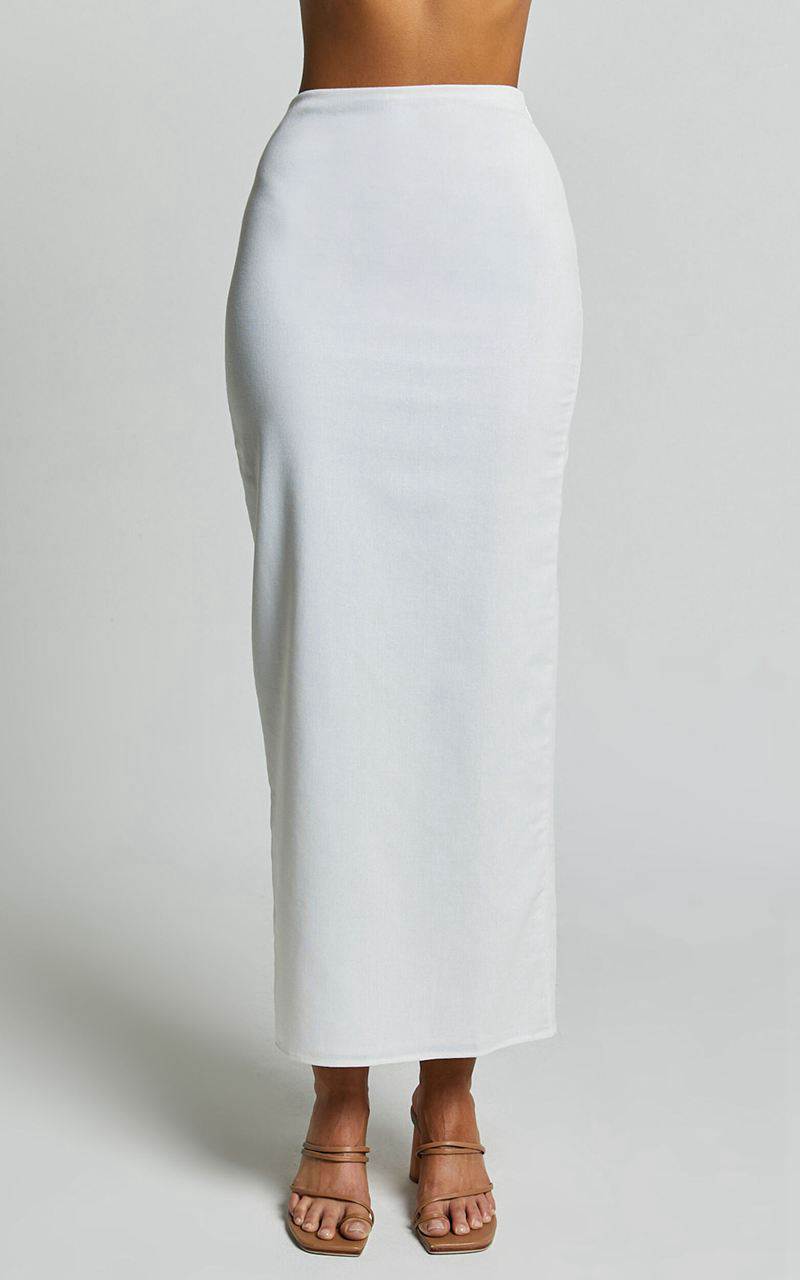 Showpo Vance Maxi Skirt - Linen Look Back Split Skirt Off White | XNKUYA065