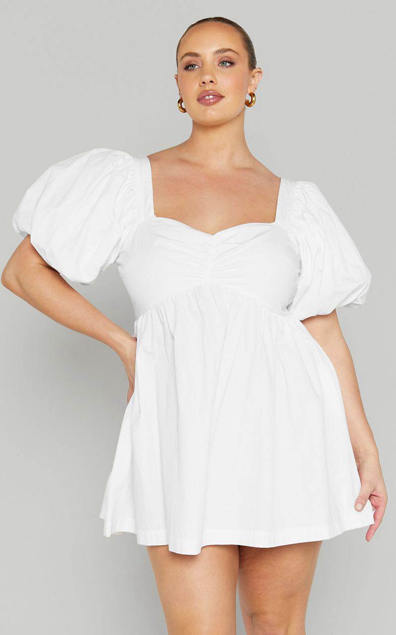 Showpo Vashti Mini Dress - Puff Sleeve Sweetheart Dress Off White | KYVZMD502