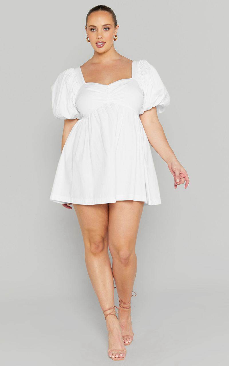 Showpo Vashti Mini Dress - Puff Sleeve Sweetheart Dress Off White | KYVZMD502