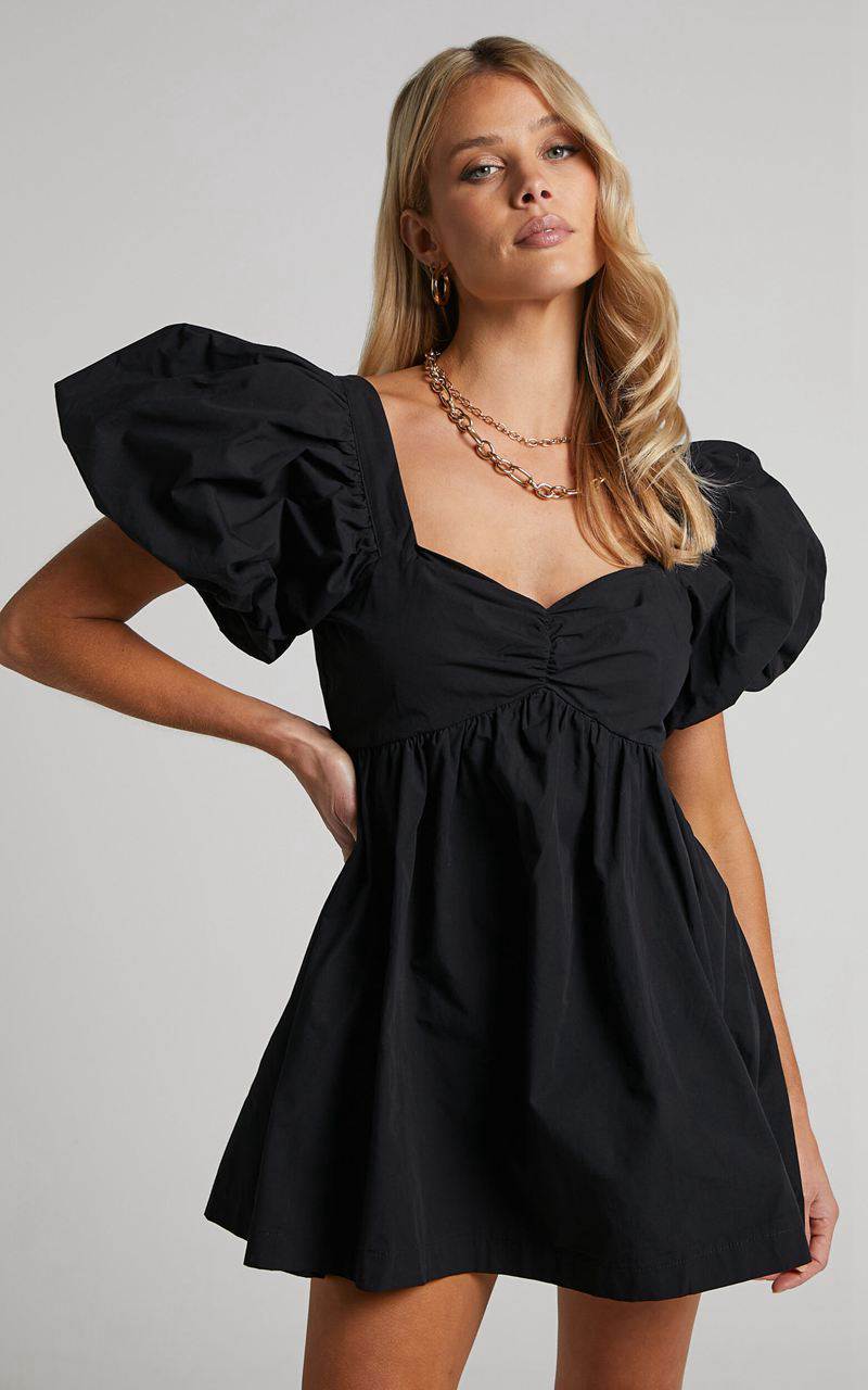 Showpo Vashti Mini Dress - Puff Sleeve Sweetheart Dress Black | AOZJCE081