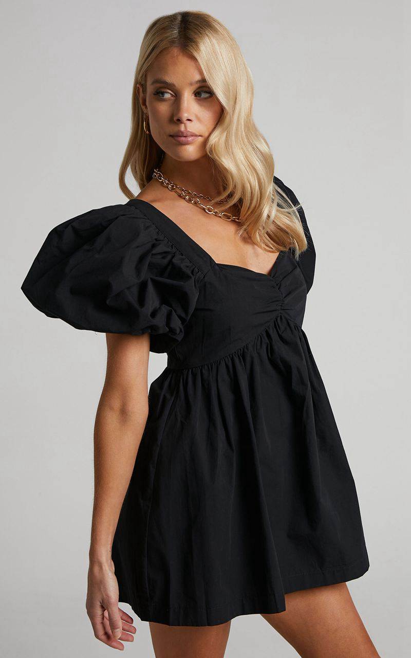 Showpo Vashti Mini Dress - Puff Sleeve Sweetheart Dress Black | AOZJCE081