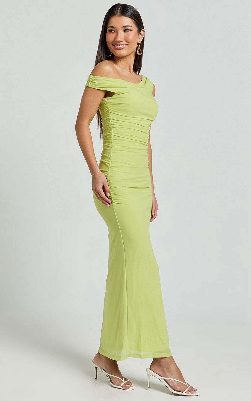 Showpo Vicky Midi Dress - Off The Shoulder Slip Dress Lime | IBWVNG147