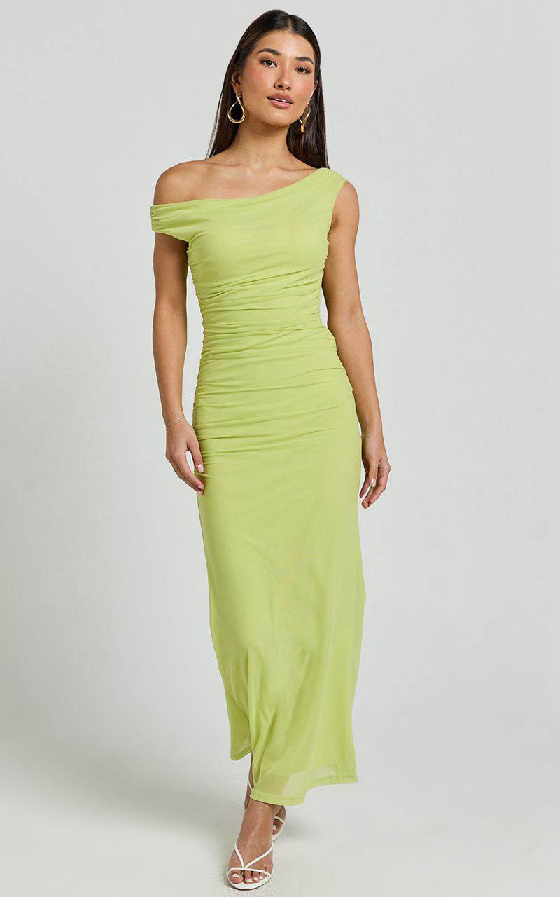 Showpo Vicky Midi Dress - Off The Shoulder Slip Dress Lime | IBWVNG147