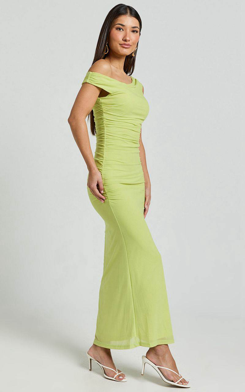 Showpo Vicky Midi Dress - Off The Shoulder Slip Dress Lime | IBWVNG147